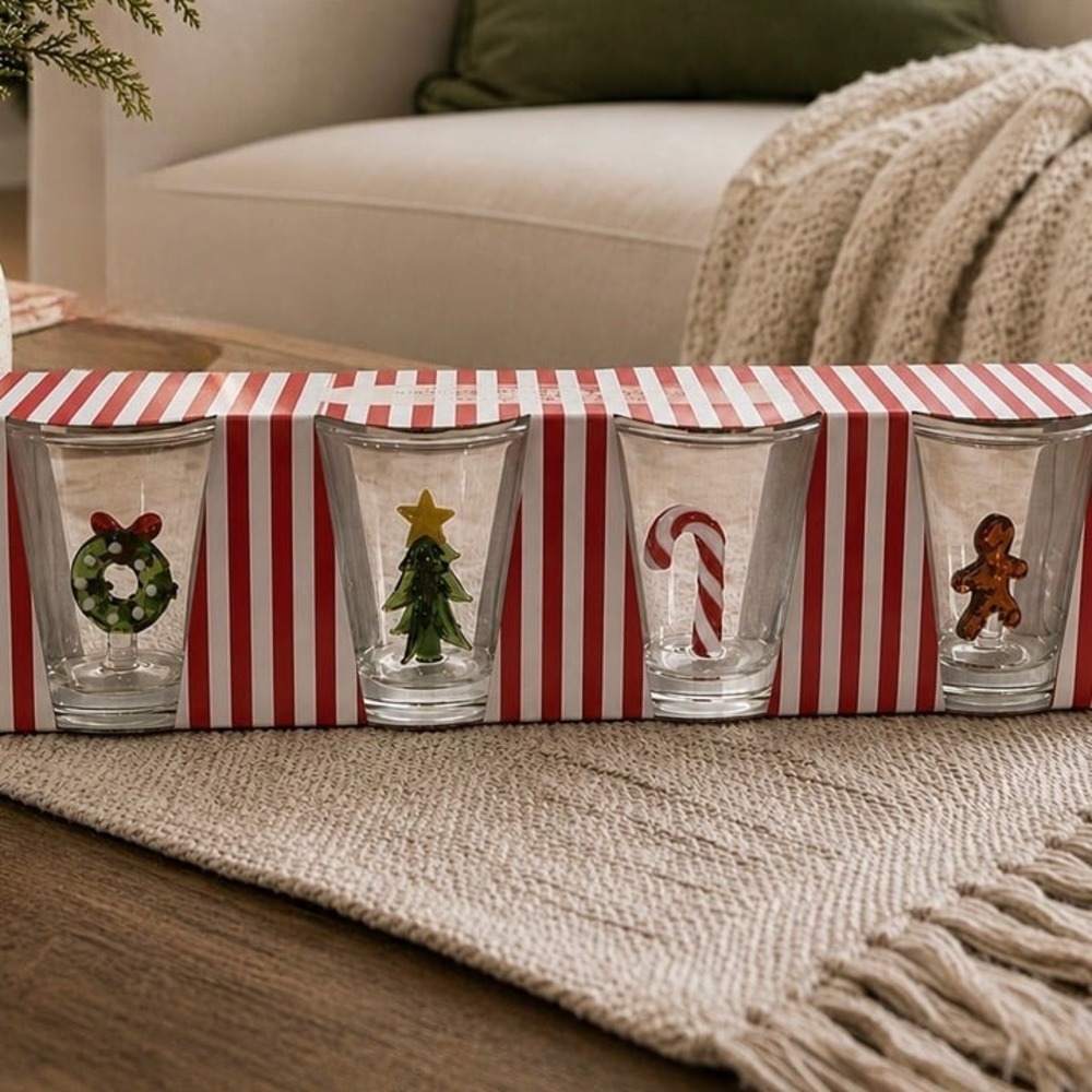 Set of 4 Christmas Holiday Icon Shot Glasses Festive 3D Glass Figurine Barware - Picture 2 of 6